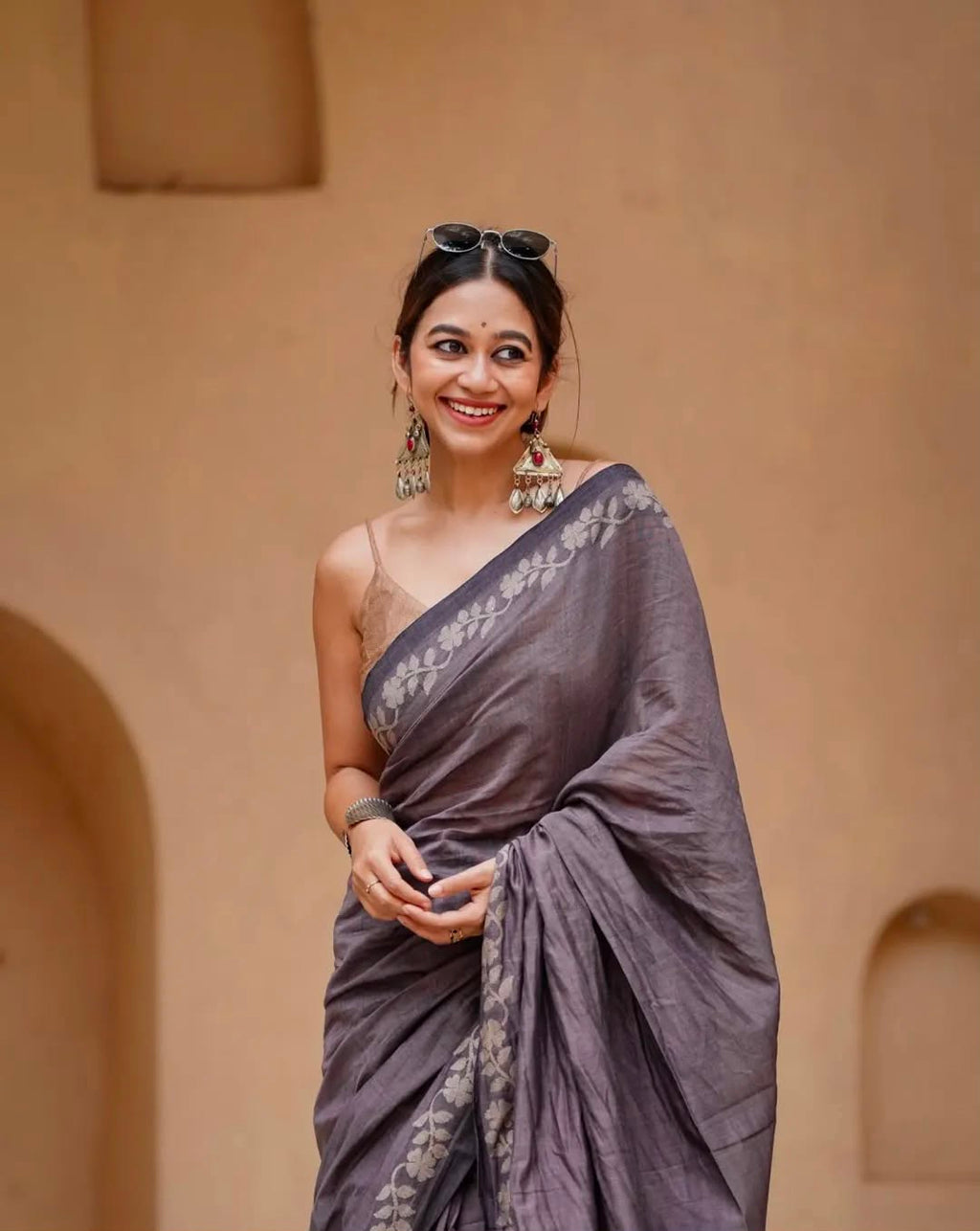 Elegant Zahlar Bloom Premium Linen Cotton Digital Printed Saree with Satin Banglory Blouse