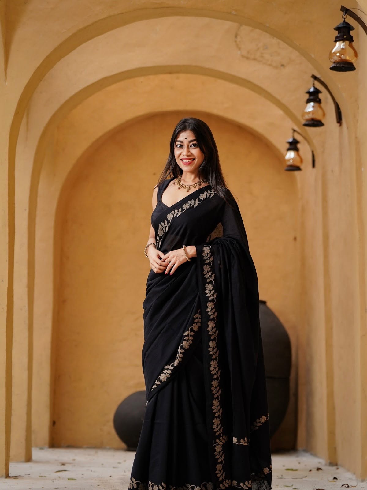 Elegant Zahlar Bloom Premium Linen Cotton Digital Printed Saree with Satin Banglory Blouse