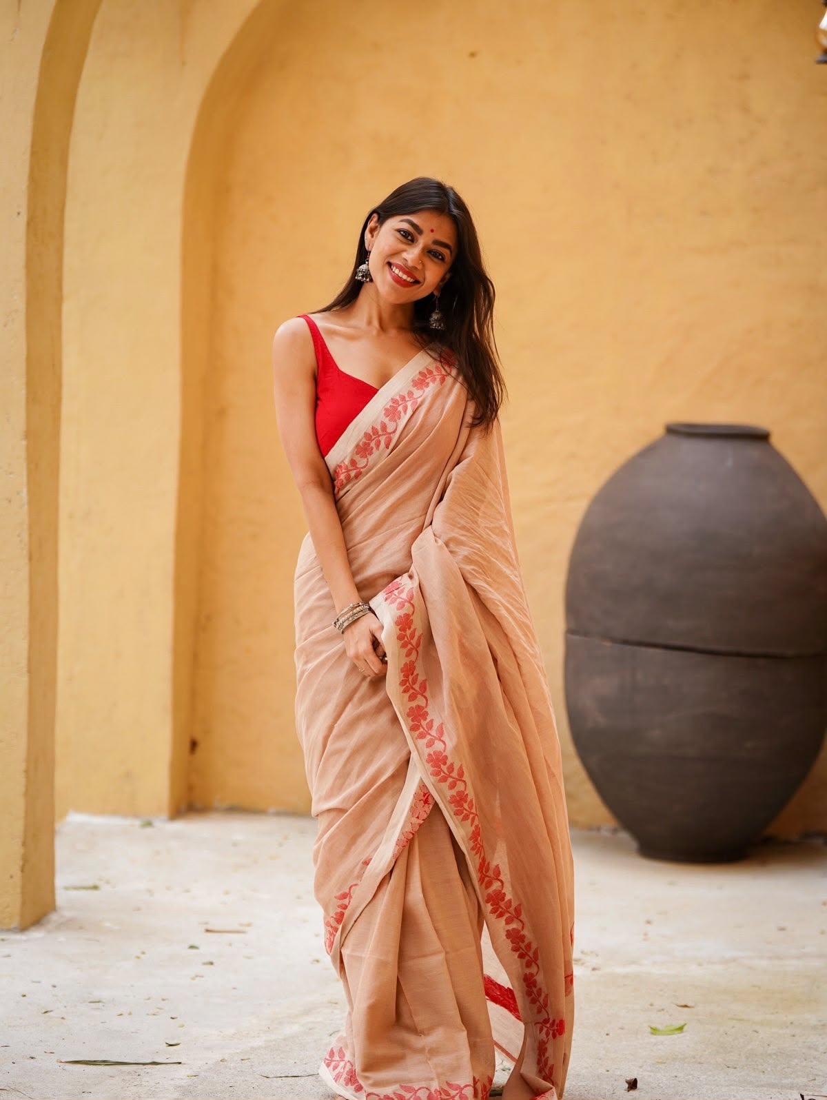 Elegant Zahlar Bloom Premium Linen Cotton Digital Printed Saree with Satin Banglory Blouse