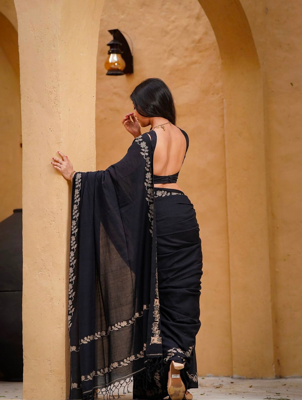 Elegant Zahlar Bloom Premium Linen Cotton Digital Printed Saree with Satin Banglory Blouse