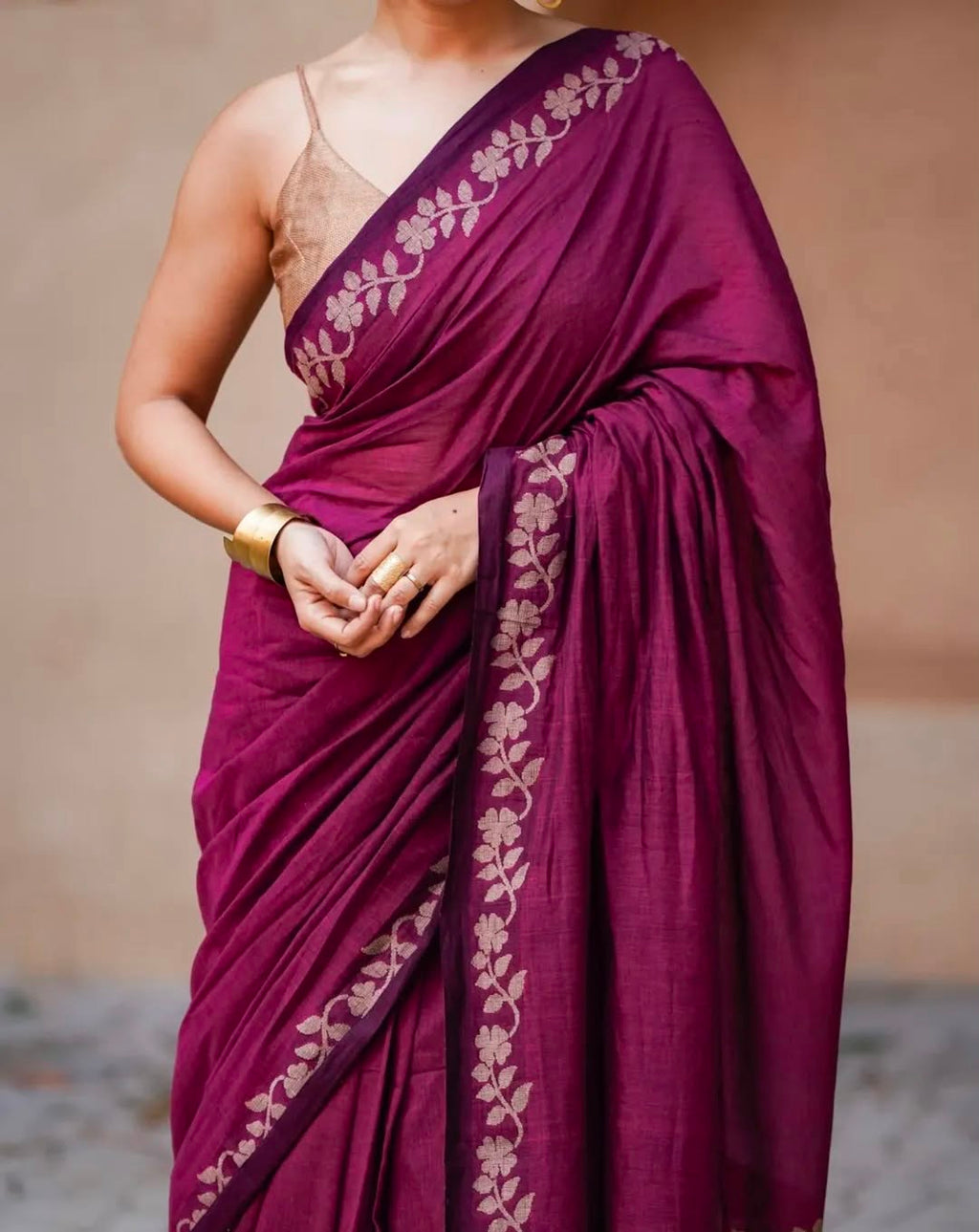 Elegant Zahlar Bloom Premium Linen Cotton Digital Printed Saree with Satin Banglory Blouse