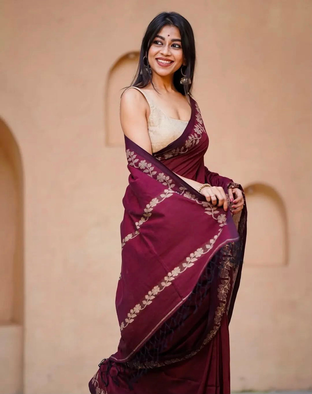 Elegant Zahlar Bloom Premium Linen Cotton Digital Printed Saree with Satin Banglory Blouse
