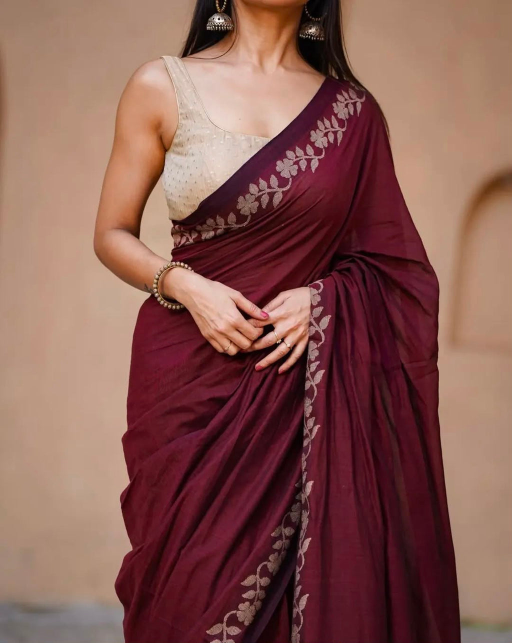 Elegant Zahlar Bloom Premium Linen Cotton Digital Printed Saree with Satin Banglory Blouse