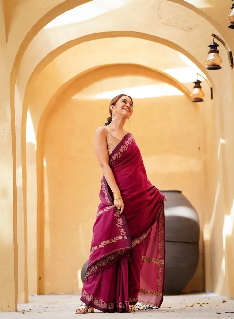 Elegant Zahlar Bloom Premium Linen Cotton Digital Printed Saree with Satin Banglory Blouse