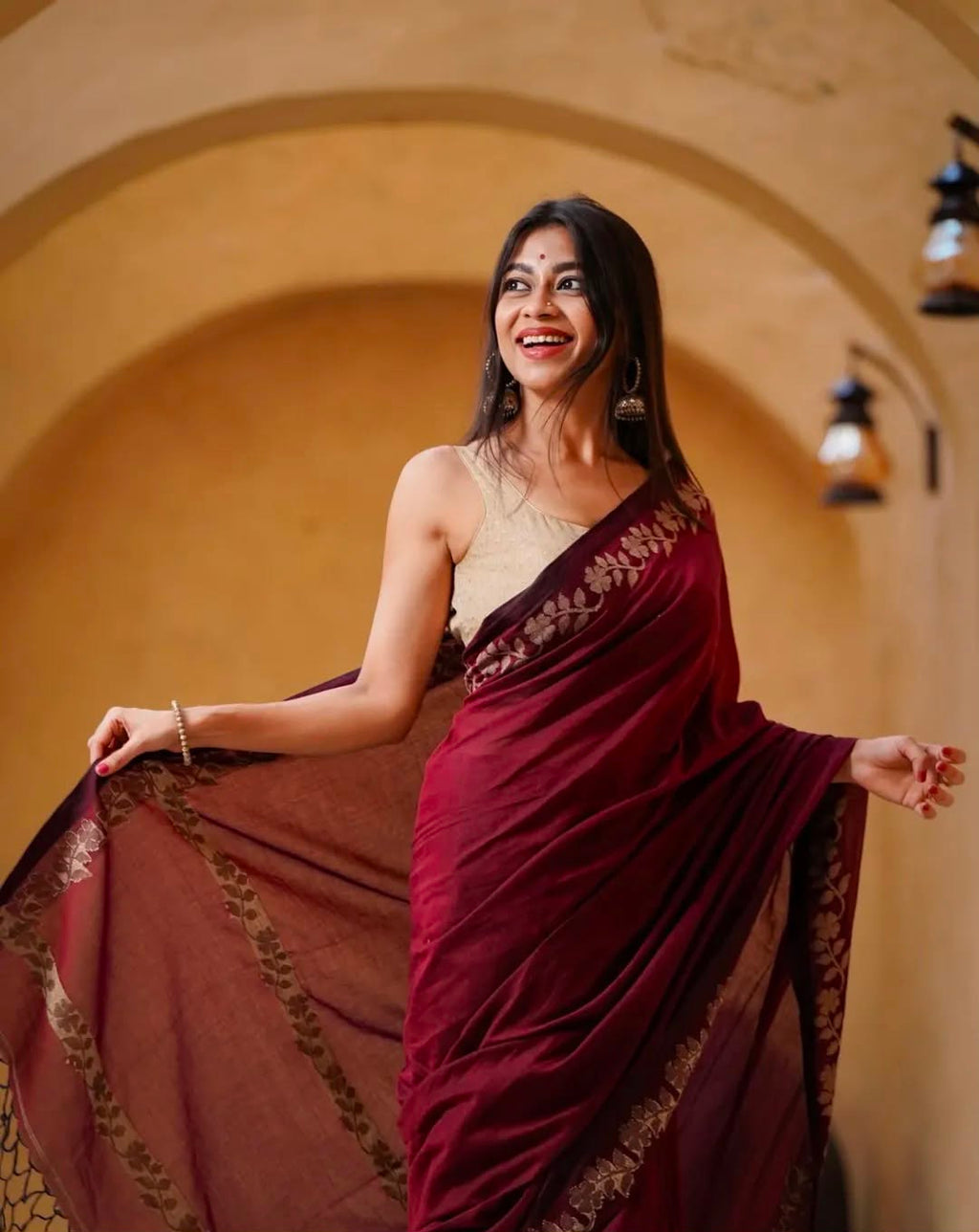 Elegant Zahlar Bloom Premium Linen Cotton Digital Printed Saree with Satin Banglory Blouse