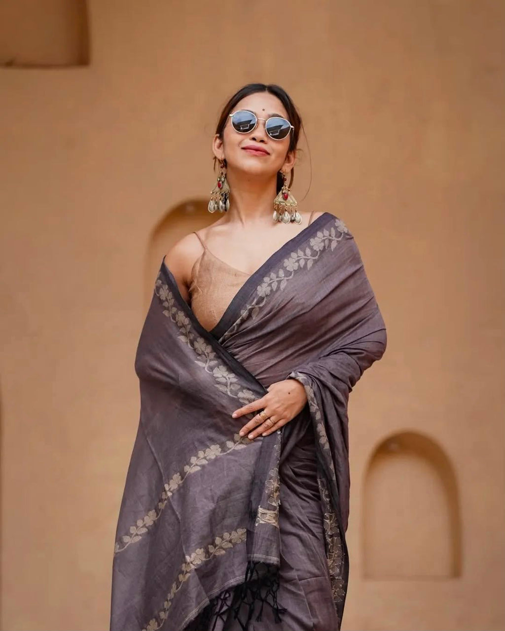 Elegant Zahlar Bloom Premium Linen Cotton Digital Printed Saree with Satin Banglory Blouse