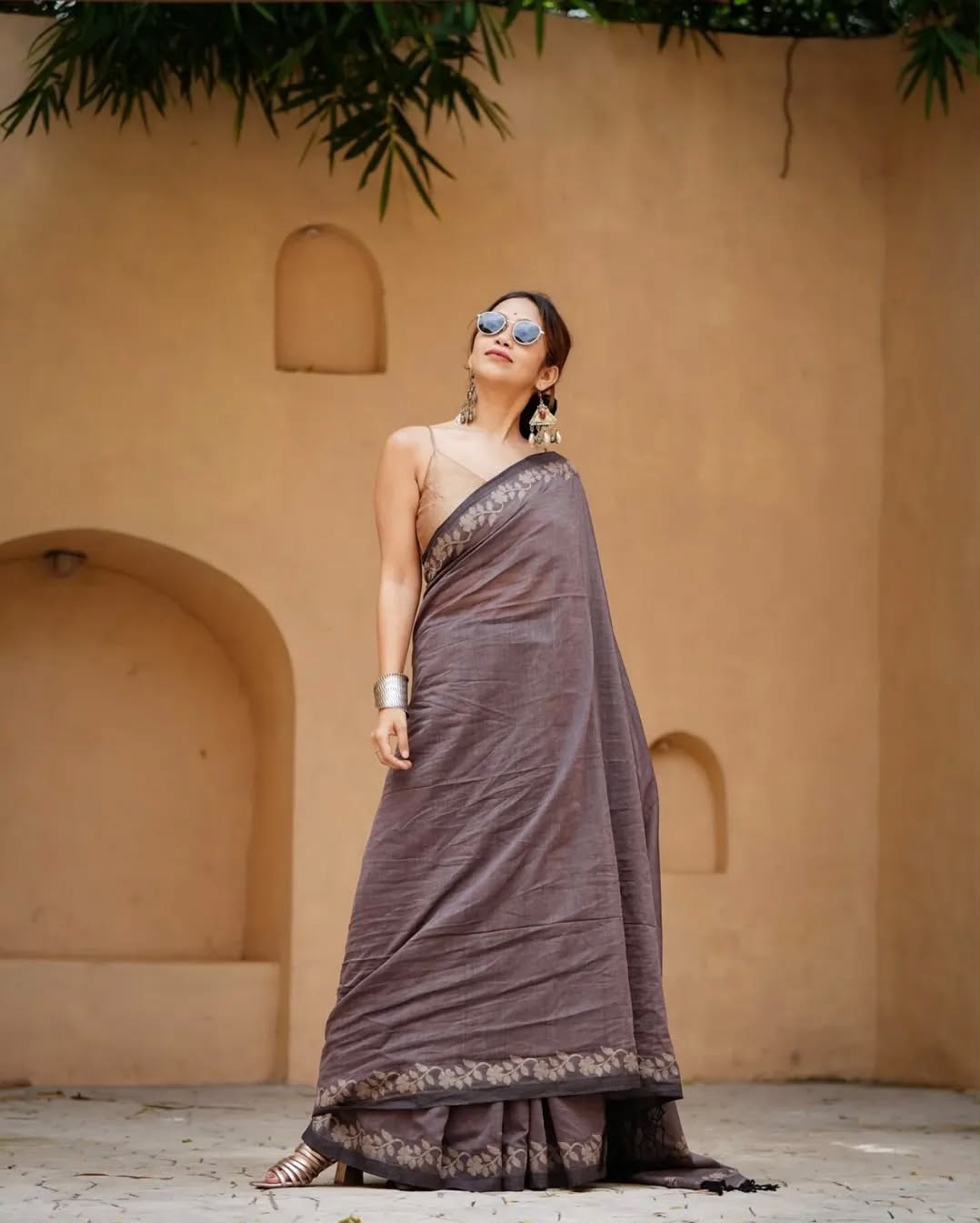 Elegant Zahlar Bloom Premium Linen Cotton Digital Printed Saree with Satin Banglory Blouse