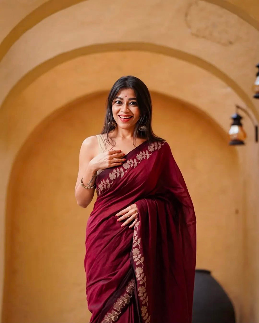 Elegant Zahlar Bloom Premium Linen Cotton Digital Printed Saree with Satin Banglory Blouse
