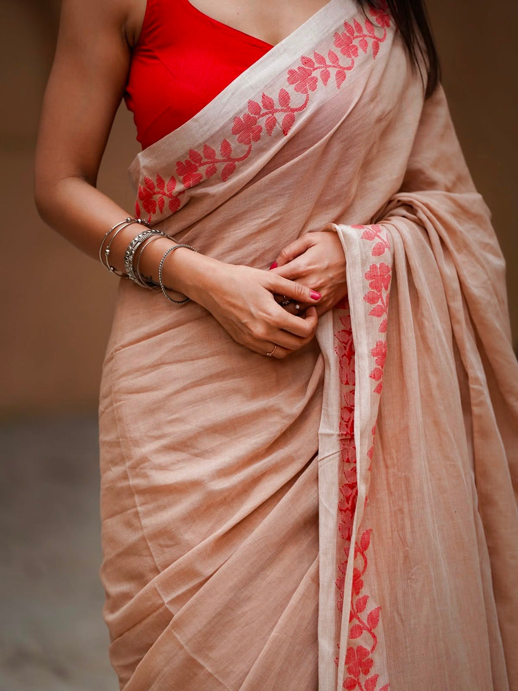 Elegant Zahlar Bloom Premium Linen Cotton Digital Printed Saree with Satin Banglory Blouse
