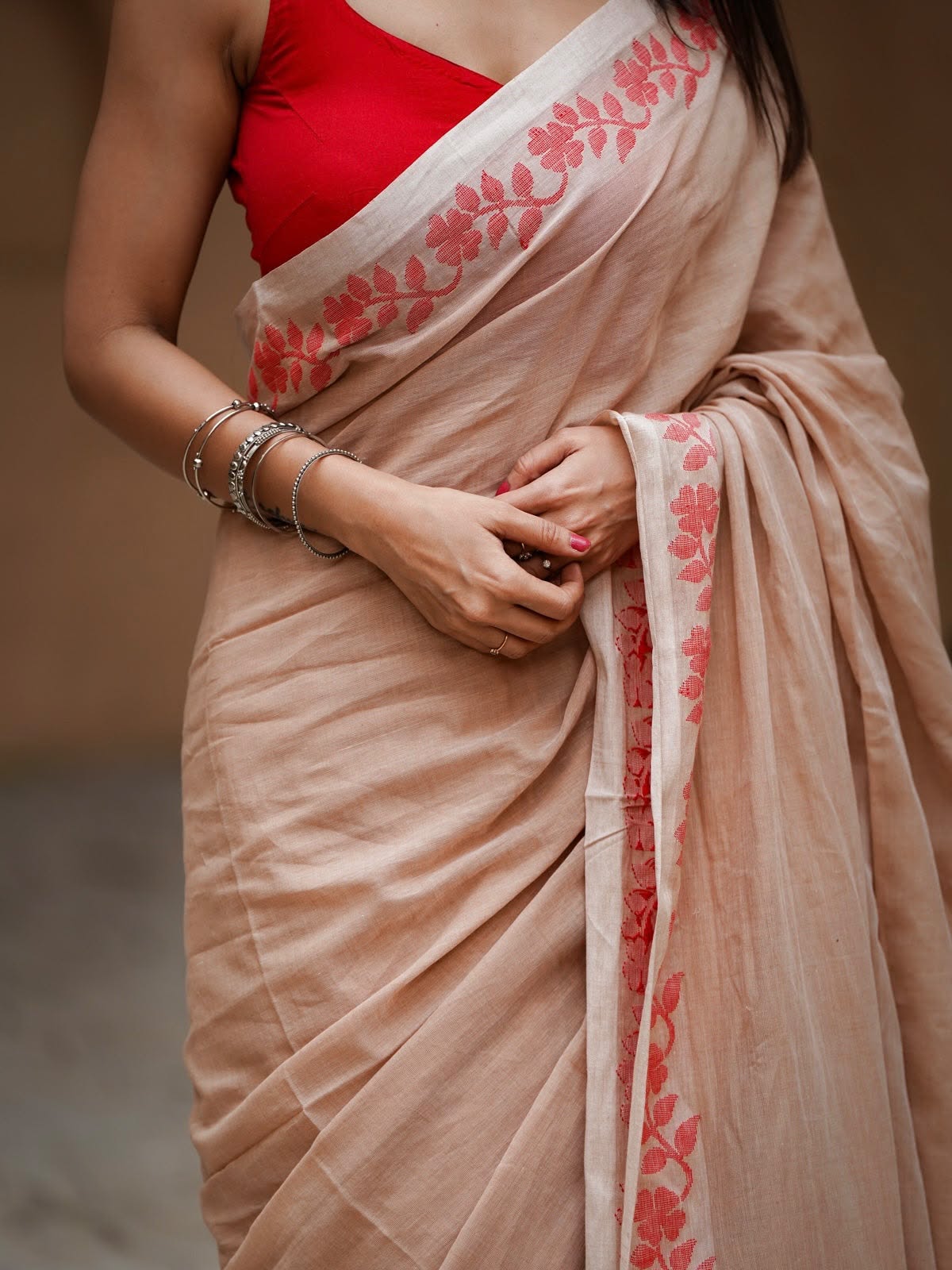 Elegant Zahlar Bloom Premium Linen Cotton Digital Printed Saree with Satin Banglory Blouse