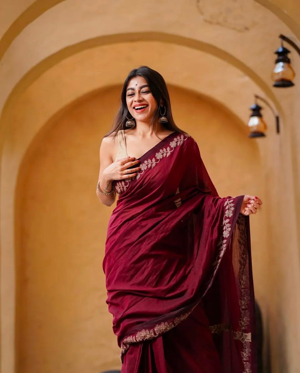Elegant Zahlar Bloom Premium Linen Cotton Digital Printed Saree with Satin Banglory Blouse
