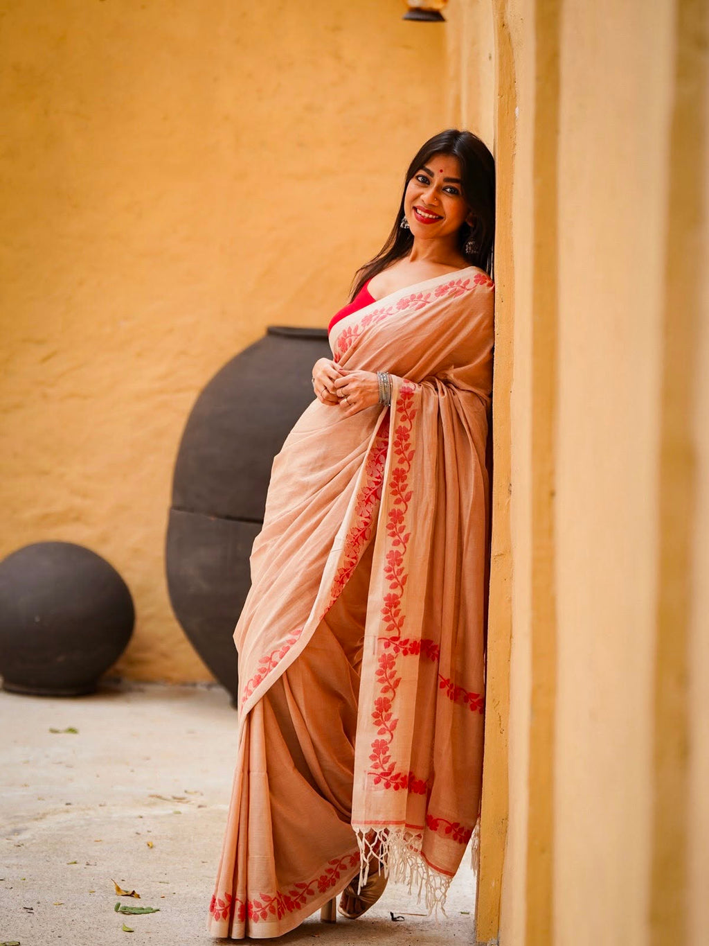 Elegant Zahlar Bloom Premium Linen Cotton Digital Printed Saree with Satin Banglory Blouse