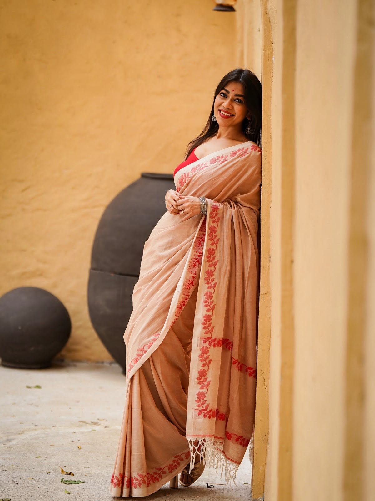 Elegant Zahlar Bloom Premium Linen Cotton Digital Printed Saree with Satin Banglory Blouse
