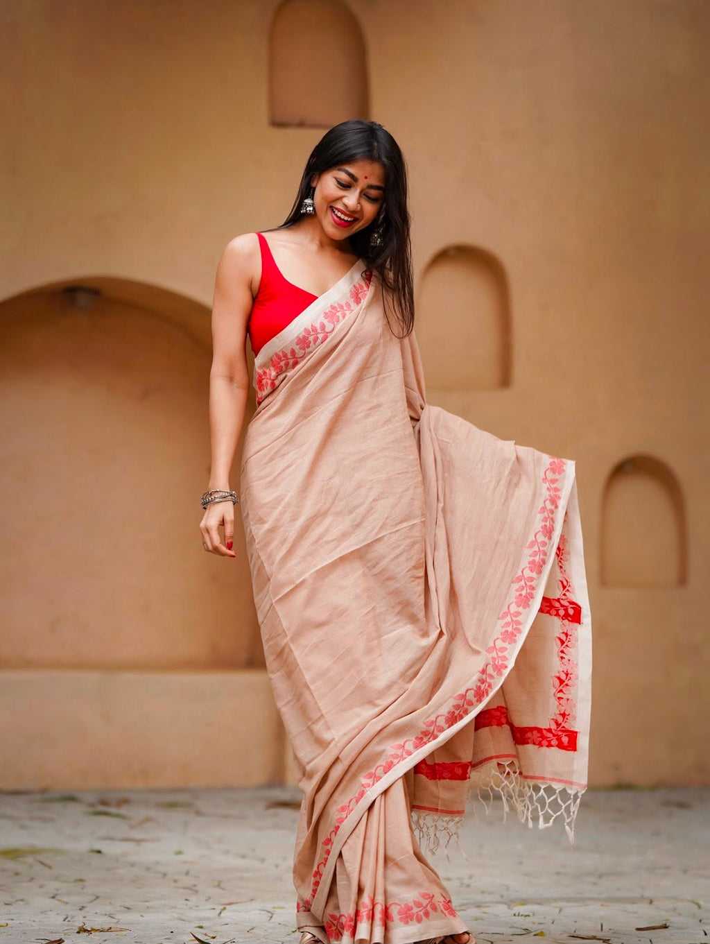 Elegant Zahlar Bloom Premium Linen Cotton Digital Printed Saree with Satin Banglory Blouse