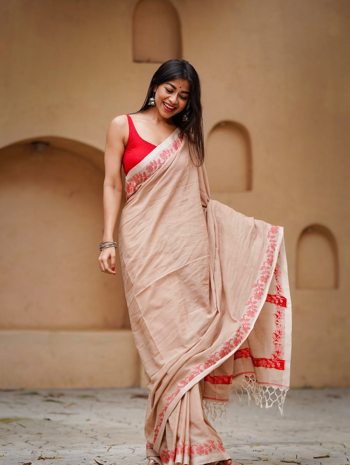 Elegant Zahlar Bloom Premium Linen Cotton Digital Printed Saree with Satin Banglory Blouse