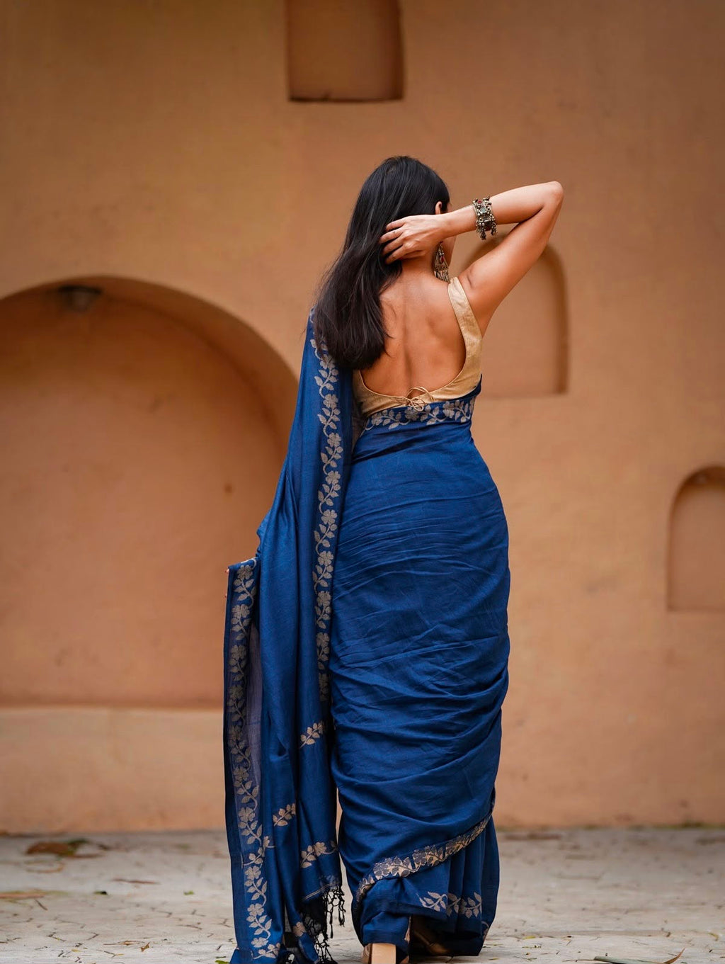 Elegant Zahlar Bloom Premium Linen Cotton Digital Printed Saree with Satin Banglory Blouse