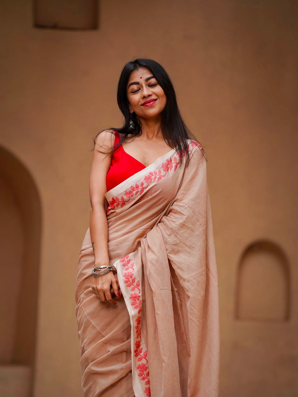 Elegant Zahlar Bloom Premium Linen Cotton Digital Printed Saree with Satin Banglory Blouse