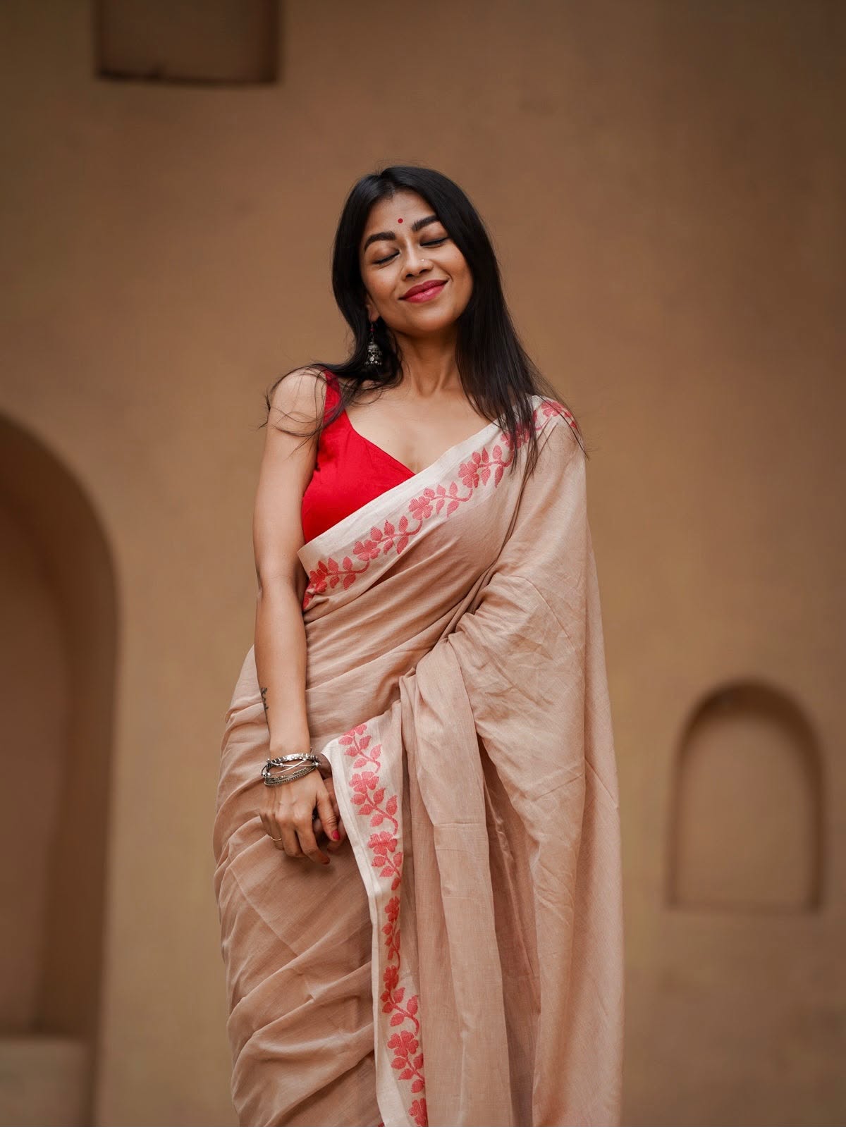 Elegant Zahlar Bloom Premium Linen Cotton Digital Printed Saree with Satin Banglory Blouse