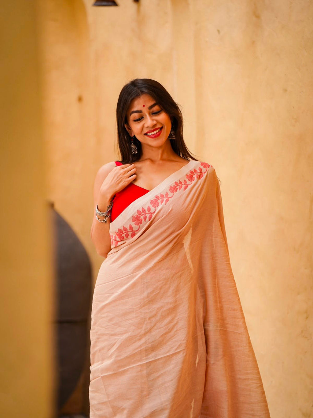 Elegant Zahlar Bloom Premium Linen Cotton Digital Printed Saree with Satin Banglory Blouse