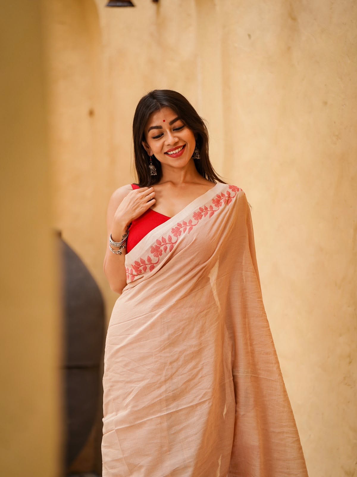 Elegant Zahlar Bloom Premium Linen Cotton Digital Printed Saree with Satin Banglory Blouse