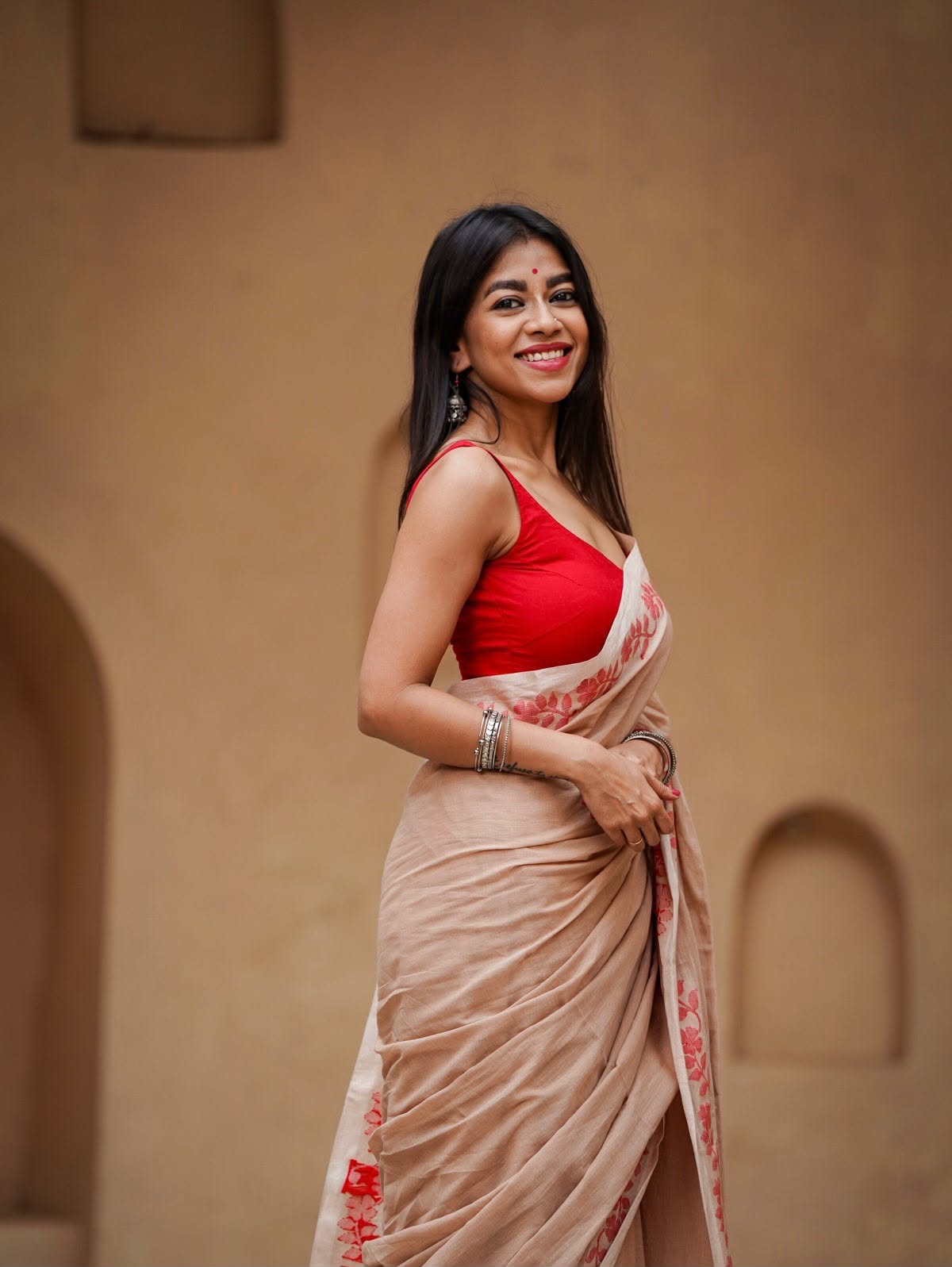 Elegant Zahlar Bloom Premium Linen Cotton Digital Printed Saree with Satin Banglory Blouse