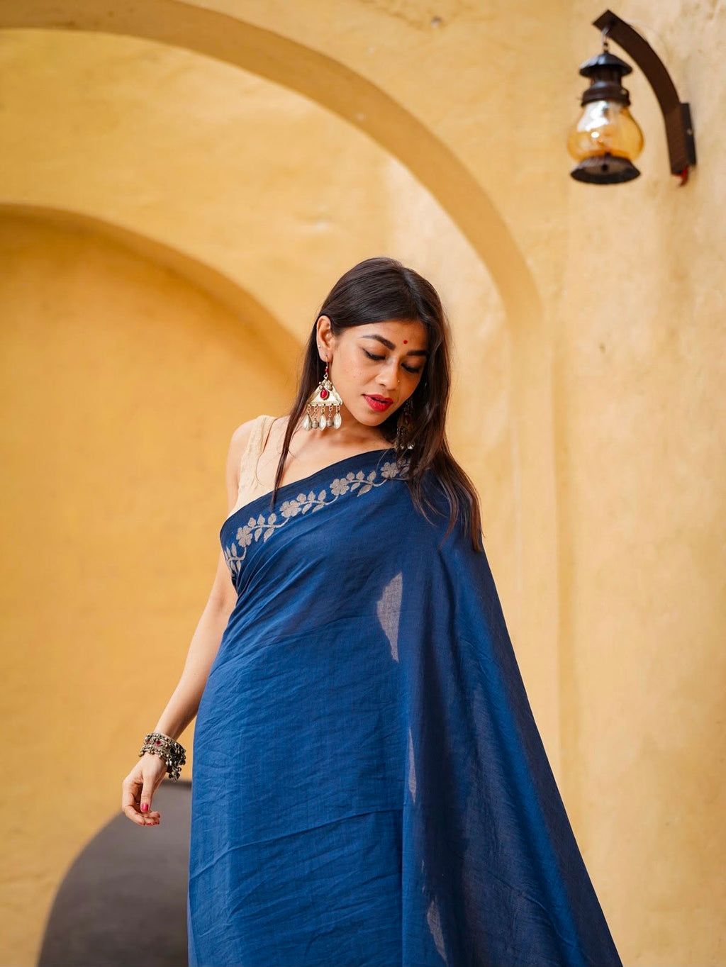 Elegant Zahlar Bloom Premium Linen Cotton Digital Printed Saree with Satin Banglory Blouse
