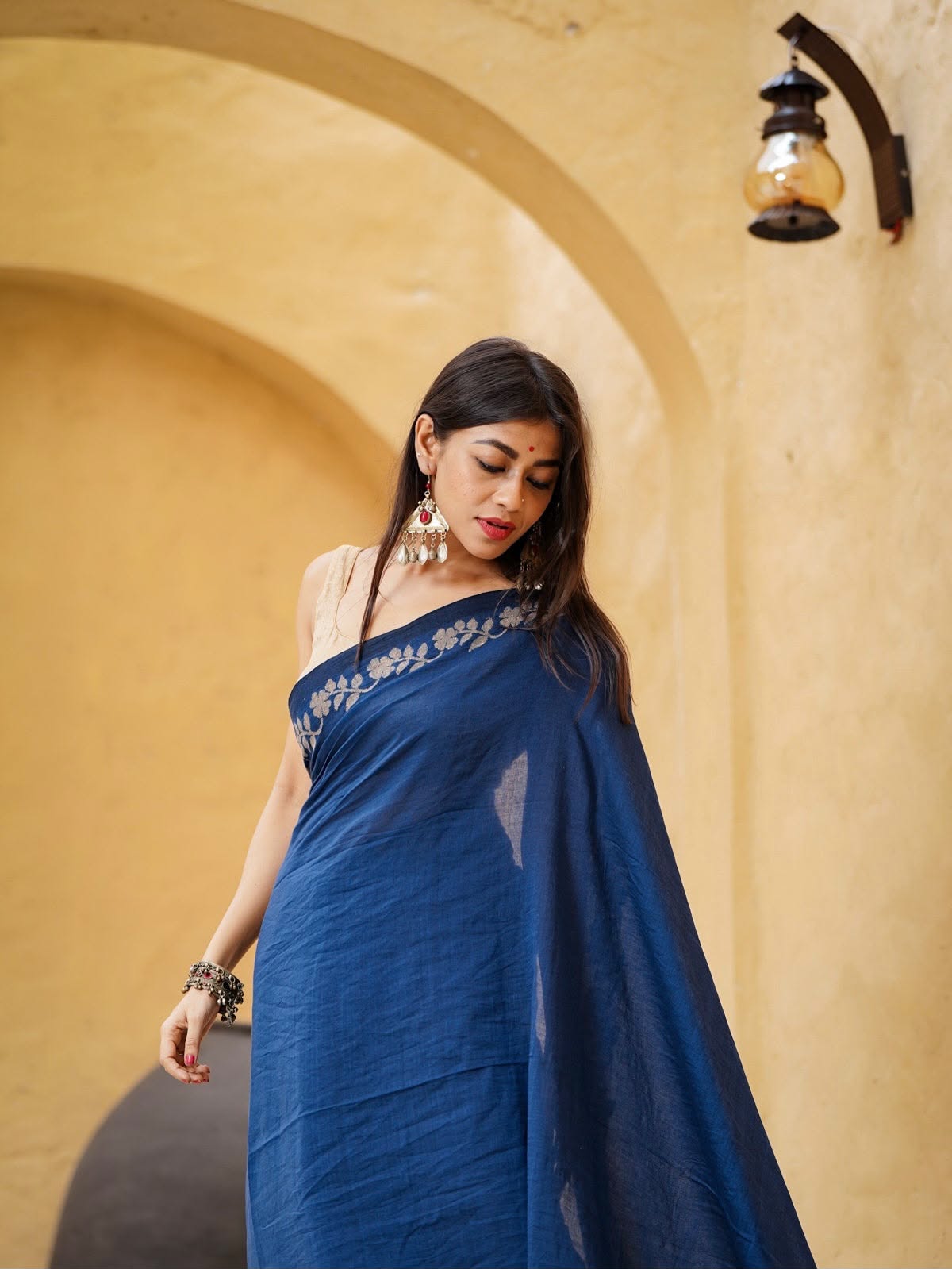 Elegant Zahlar Bloom Premium Linen Cotton Digital Printed Saree with Satin Banglory Blouse