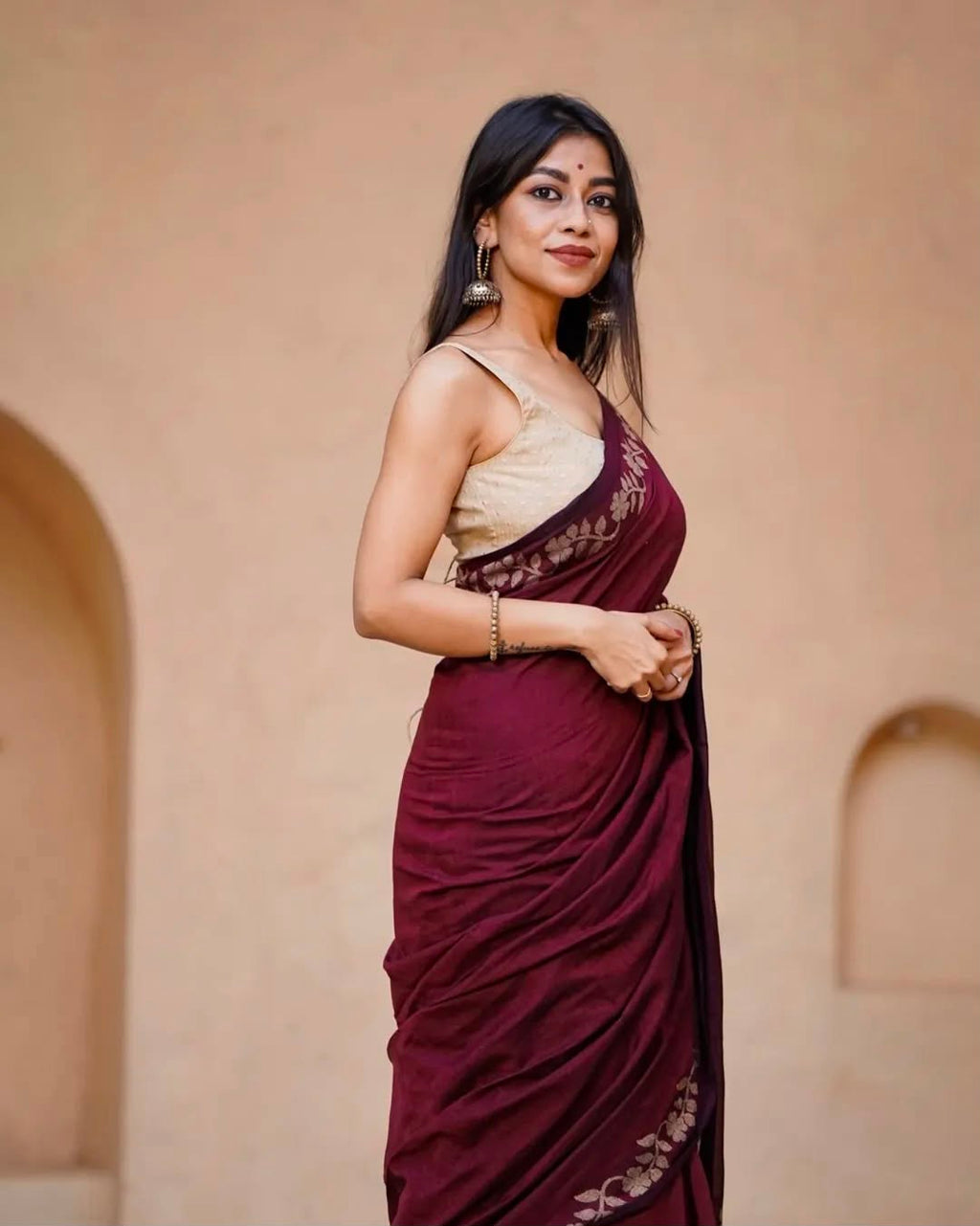 Elegant Zahlar Bloom Premium Linen Cotton Digital Printed Saree with Satin Banglory Blouse