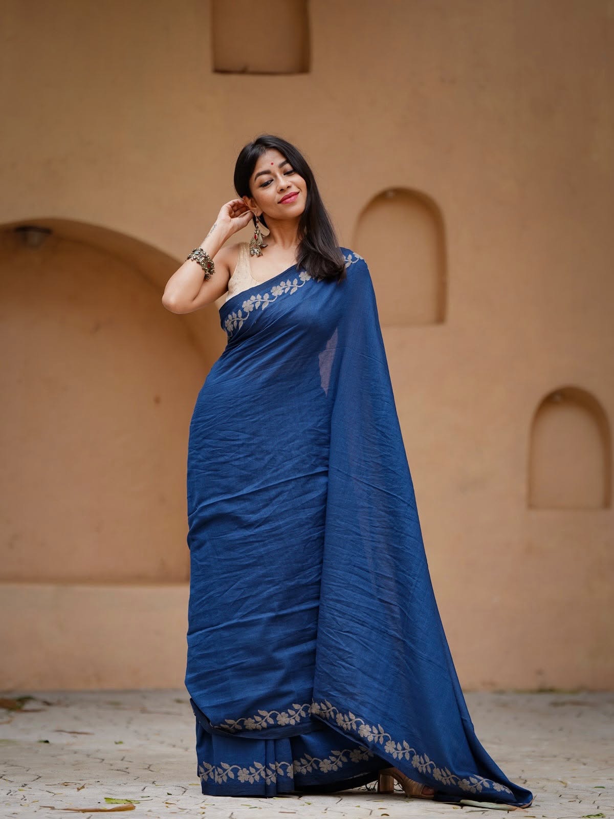 Elegant Zahlar Bloom Premium Linen Cotton Digital Printed Saree with Satin Banglory Blouse