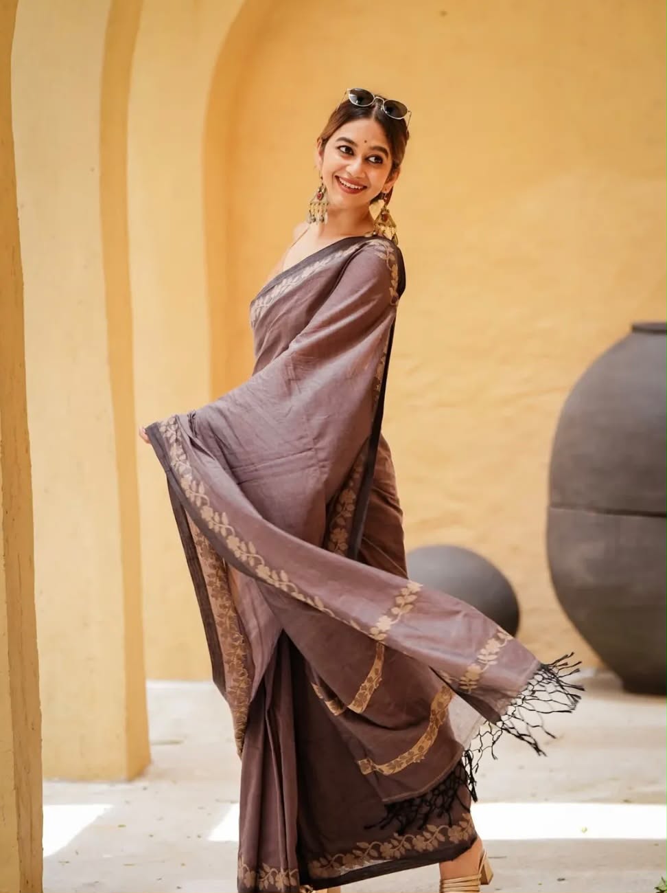 Elegant Zahlar Bloom Premium Linen Cotton Digital Printed Saree with Satin Banglory Blouse