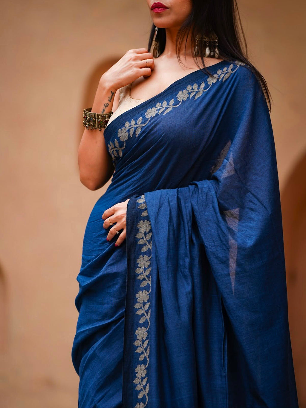 Elegant Zahlar Bloom Premium Linen Cotton Digital Printed Saree with Satin Banglory Blouse
