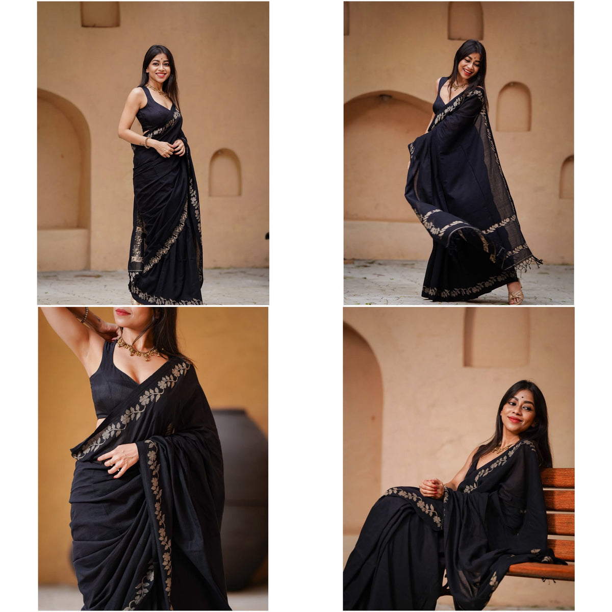 Elegant Zahlar Bloom Premium Linen Cotton Digital Printed Saree with Satin Banglory Blouse