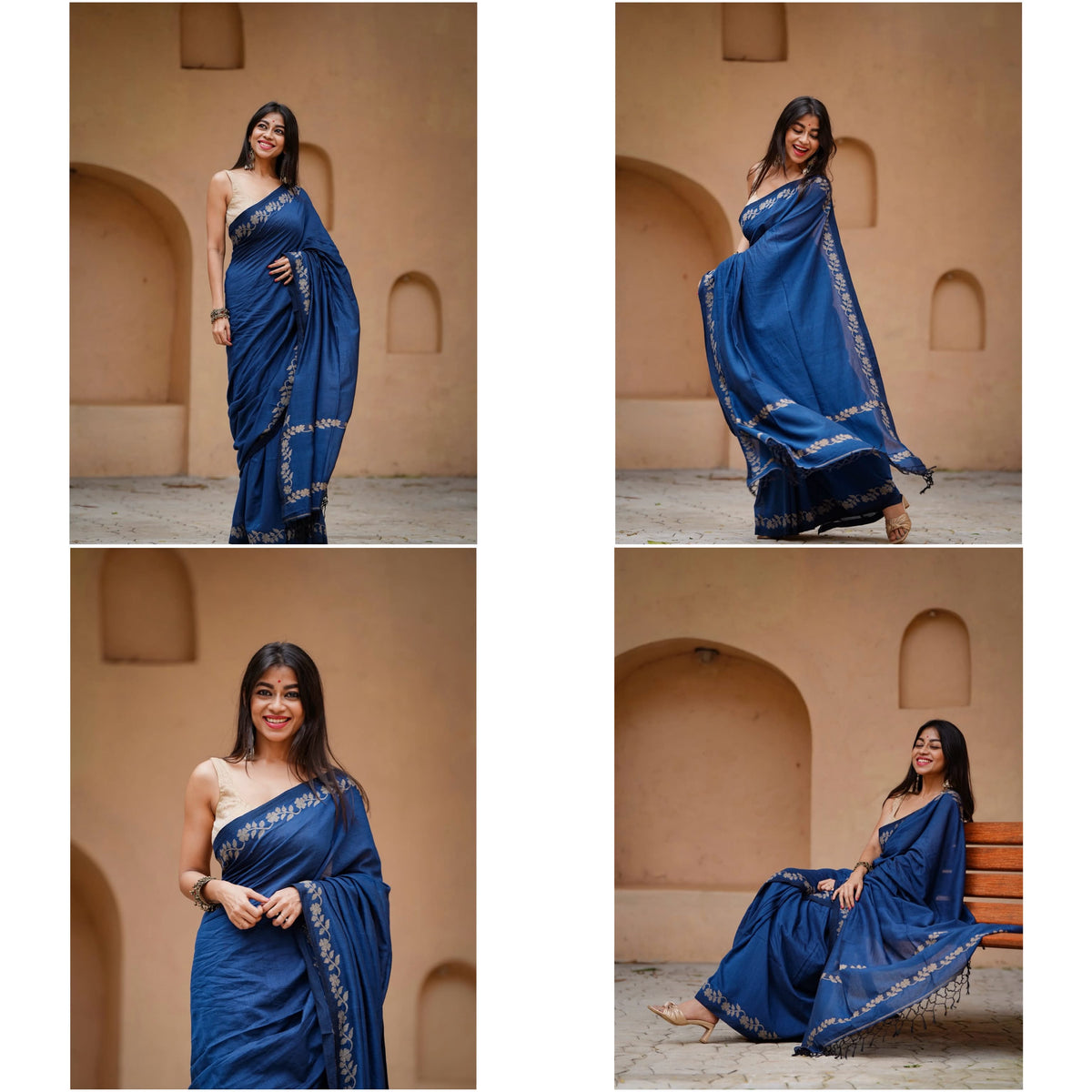 Elegant Zahlar Bloom Premium Linen Cotton Digital Printed Saree with Satin Banglory Blouse