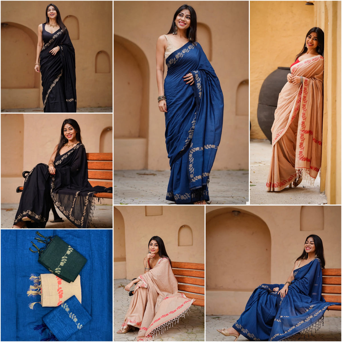 Elegant Zahlar Bloom Premium Linen Cotton Digital Printed Saree with Satin Banglory Blouse