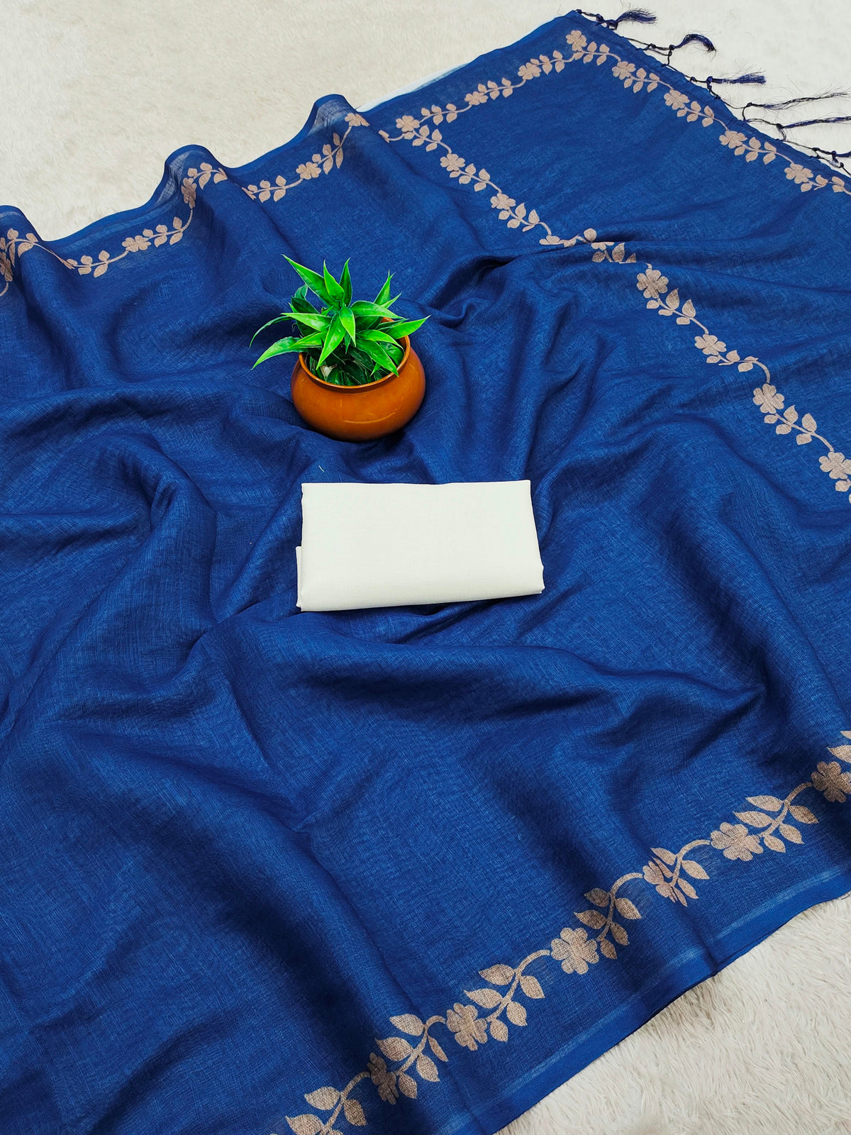 Elegant Zahlar Bloom Premium Linen Cotton Digital Printed Saree with Satin Banglory Blouse