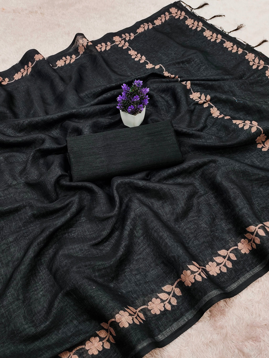 Elegant Zahlar Bloom Premium Linen Cotton Digital Printed Saree with Satin Banglory Blouse