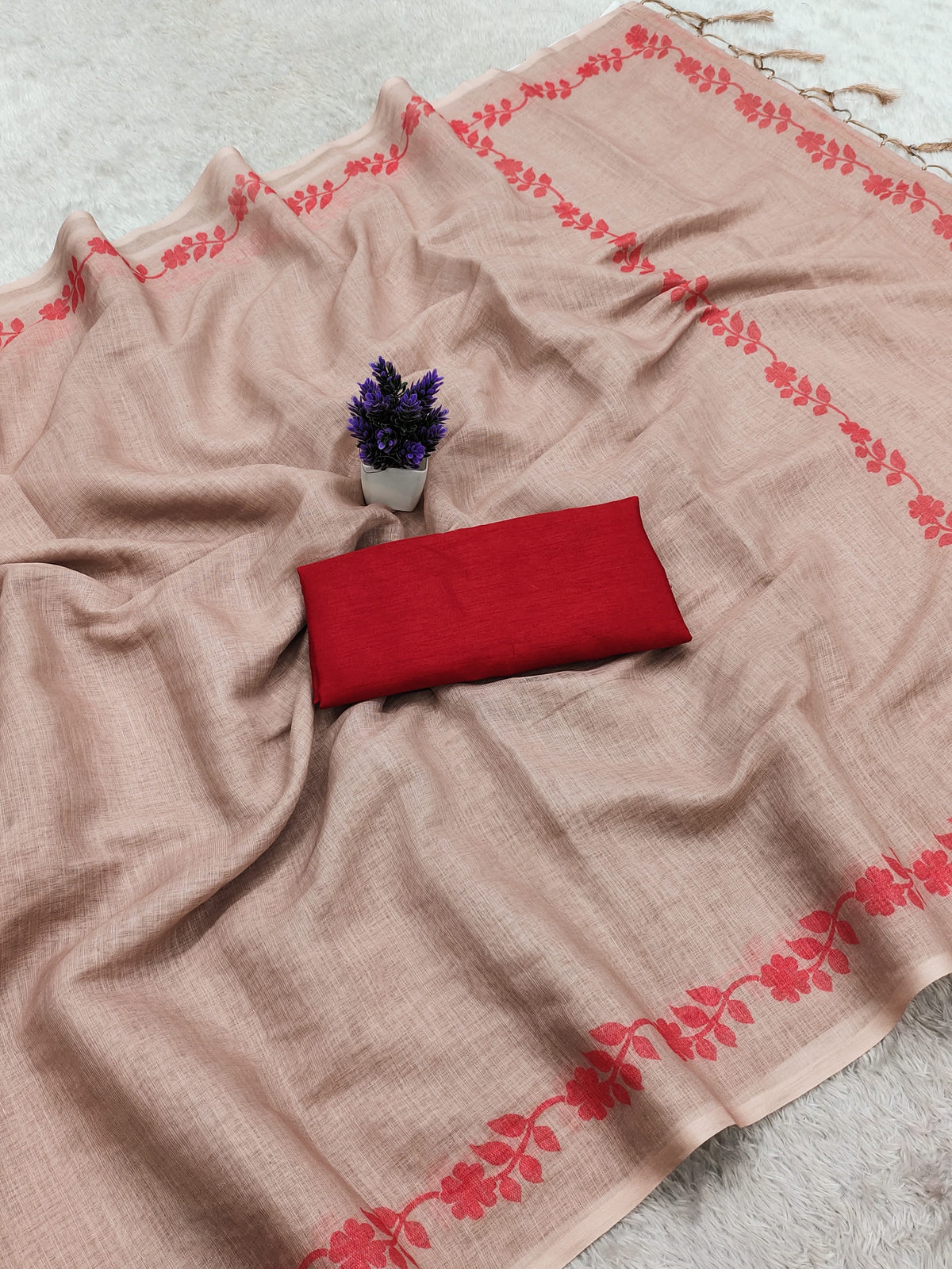 Elegant Zahlar Bloom Premium Linen Cotton Digital Printed Saree with Satin Banglory Blouse