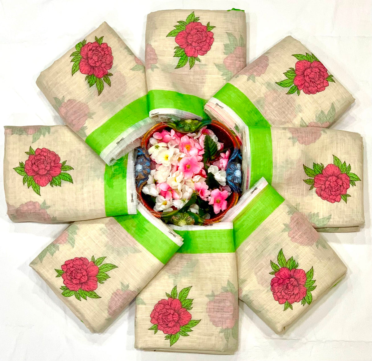 Floral Grace Elegant Linen Cotton Digital Printed Saree with Matching Floral Blouse