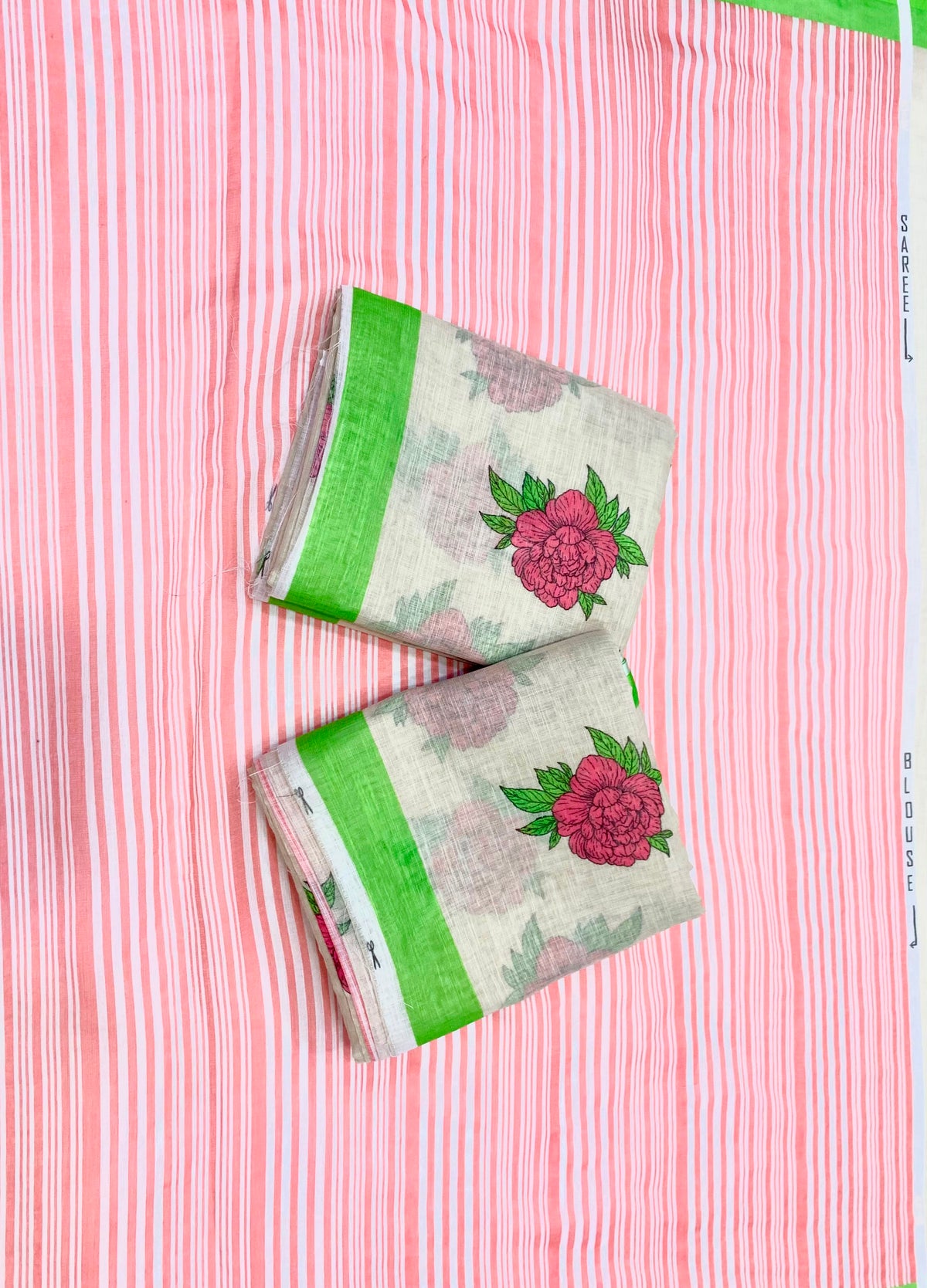 Floral Grace Elegant Linen Cotton Digital Printed Saree with Matching Floral Blouse