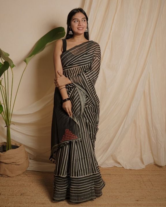 Premium Chanderi Cotton Digital Printed Saree with Zahlar Tussle