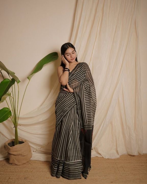 Premium Chanderi Cotton Digital Printed Saree with Zahlar Tussle