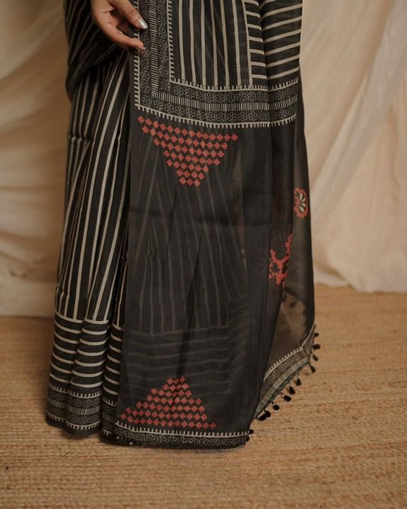 Premium Chanderi Cotton Digital Printed Saree with Zahlar Tussle