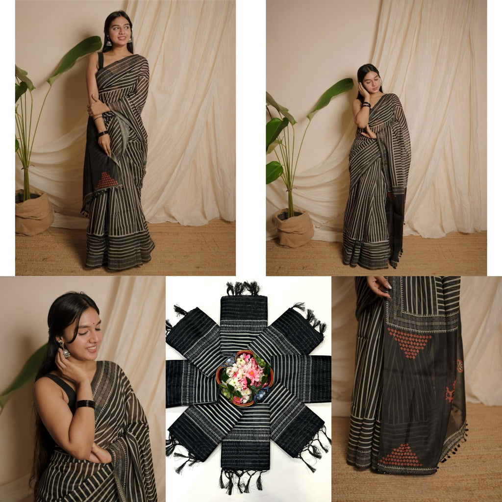 Premium Chanderi Cotton Digital Printed Saree with Zahlar Tussle