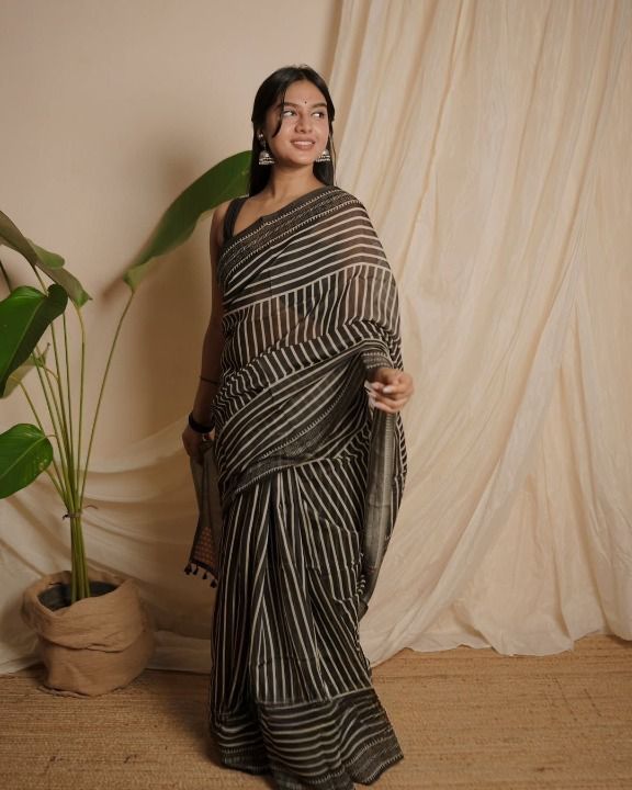Premium Chanderi Cotton Digital Printed Saree with Zahlar Tussle