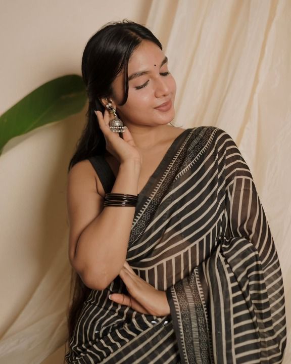 Premium Chanderi Cotton Digital Printed Saree with Zahlar Tussle