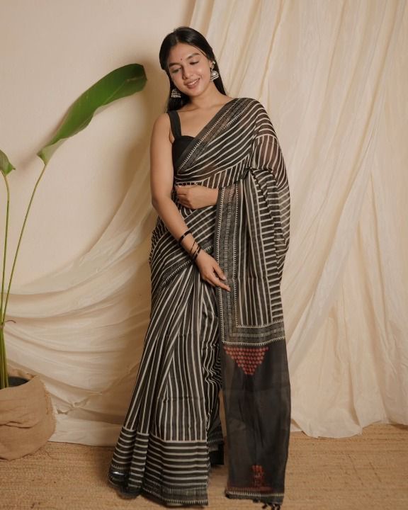 Premium Chanderi Cotton Digital Printed Saree with Zahlar Tussle