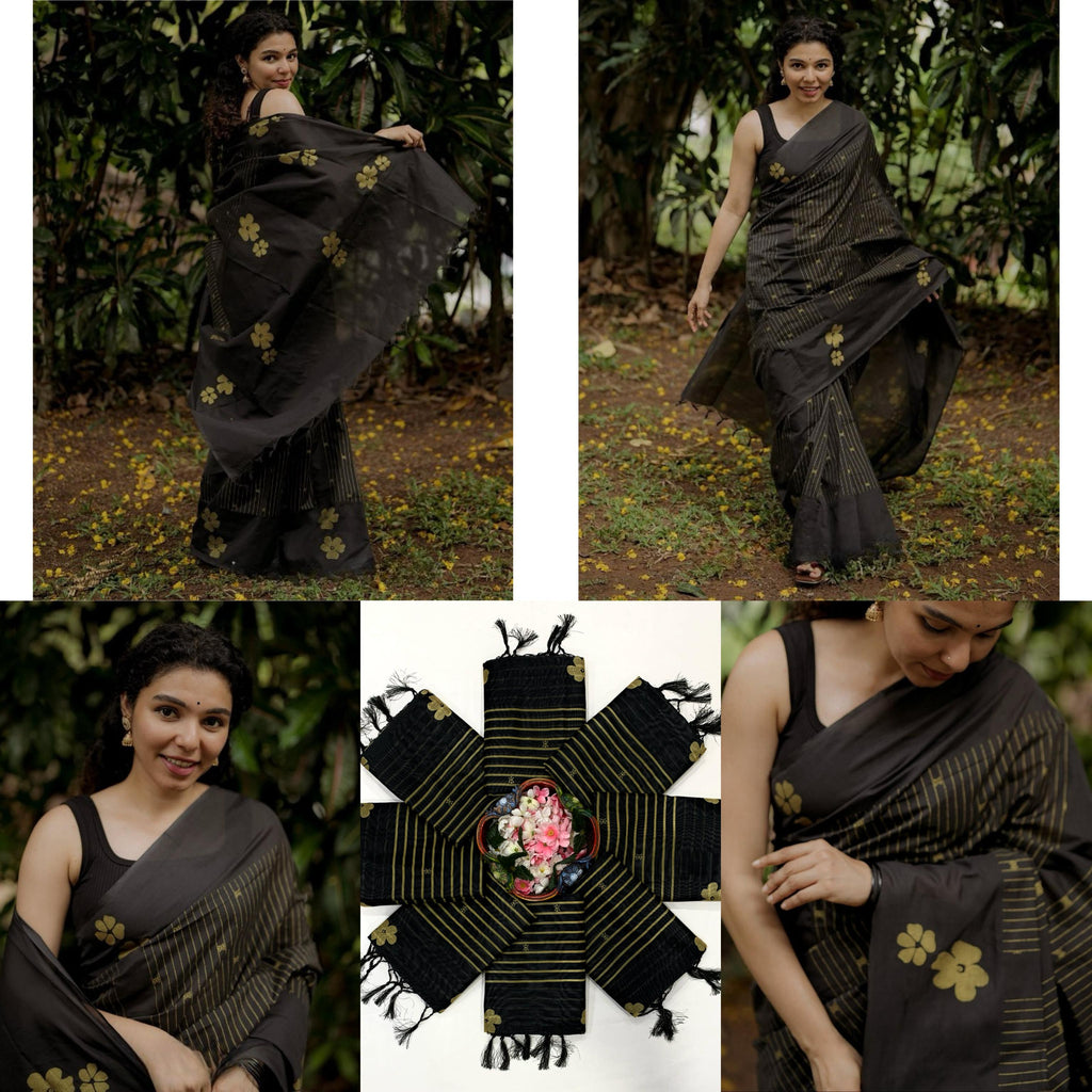 Chanderi Cotton Elegance Premium Digital Printed Saree with Zahlar Tussle