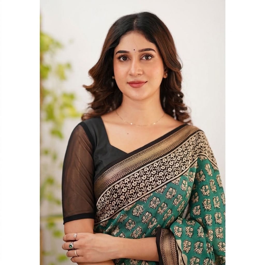 Floral Rich Pallu Linen Cotton Digital Printed Saree