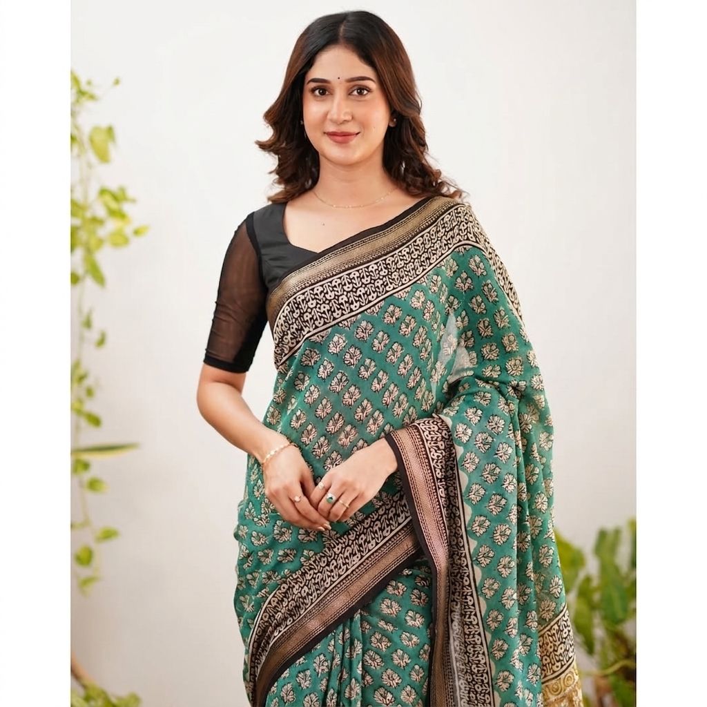 Floral Rich Pallu Linen Cotton Digital Printed Saree
