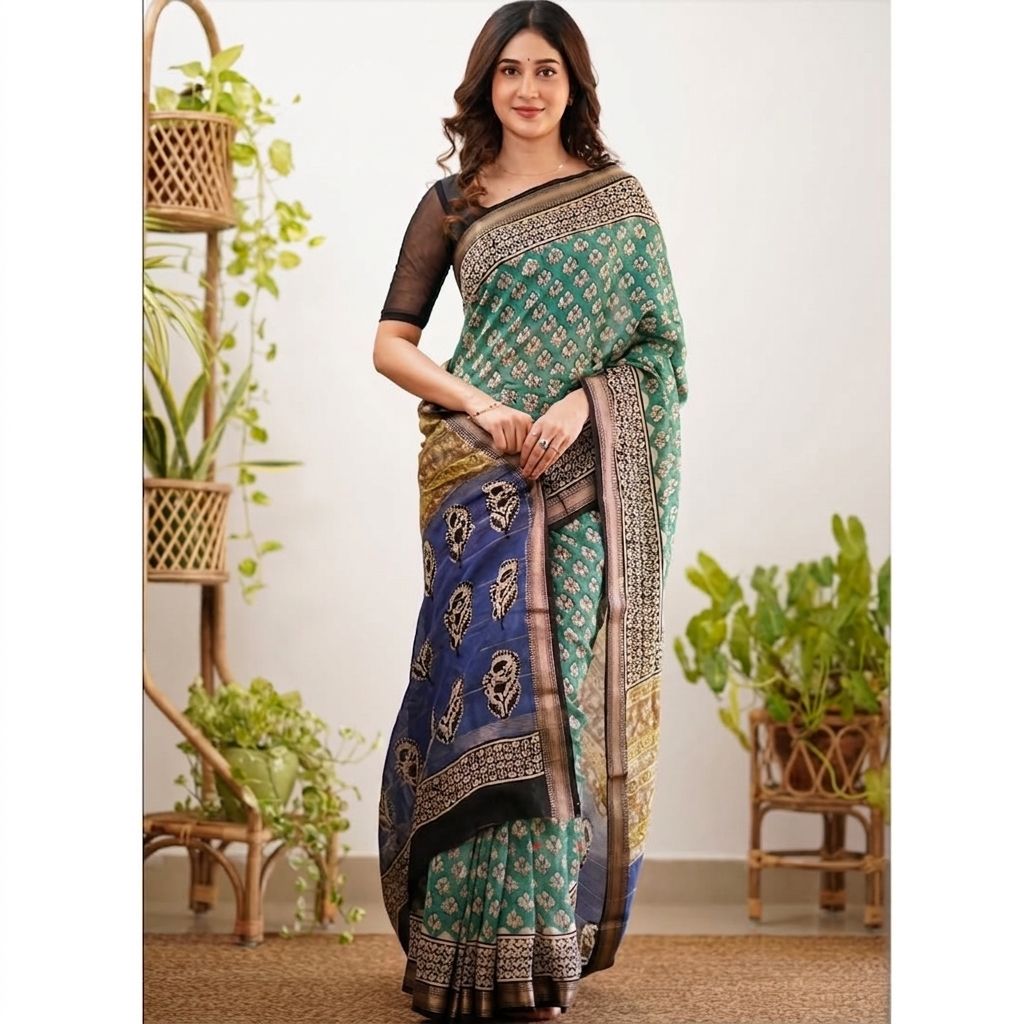 Floral Rich Pallu Linen Cotton Digital Printed Saree